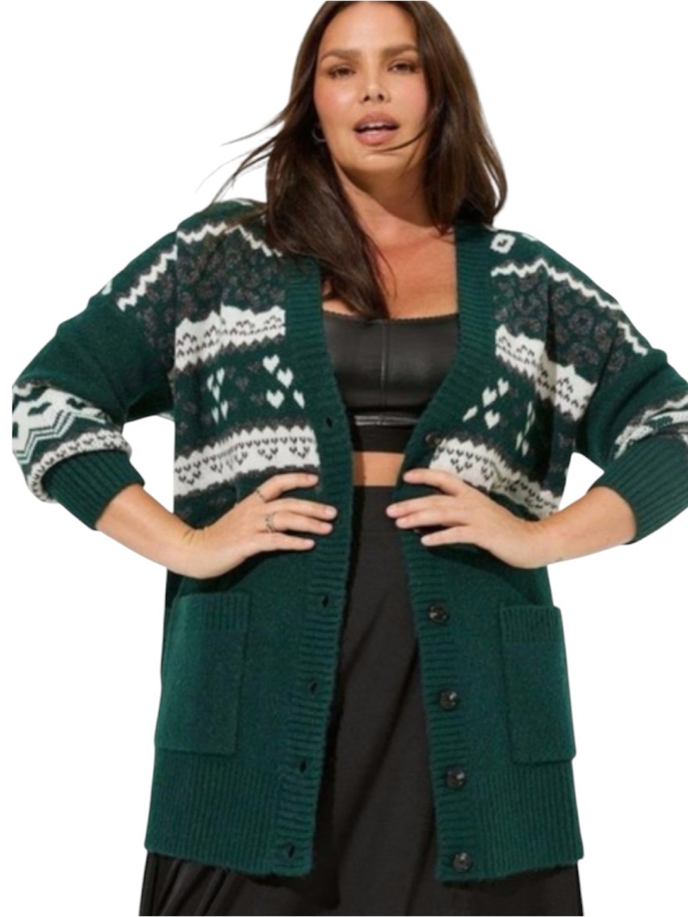 Veg cashmere boyfriend cardigan V-neck sweater botanical garden leopard 4X